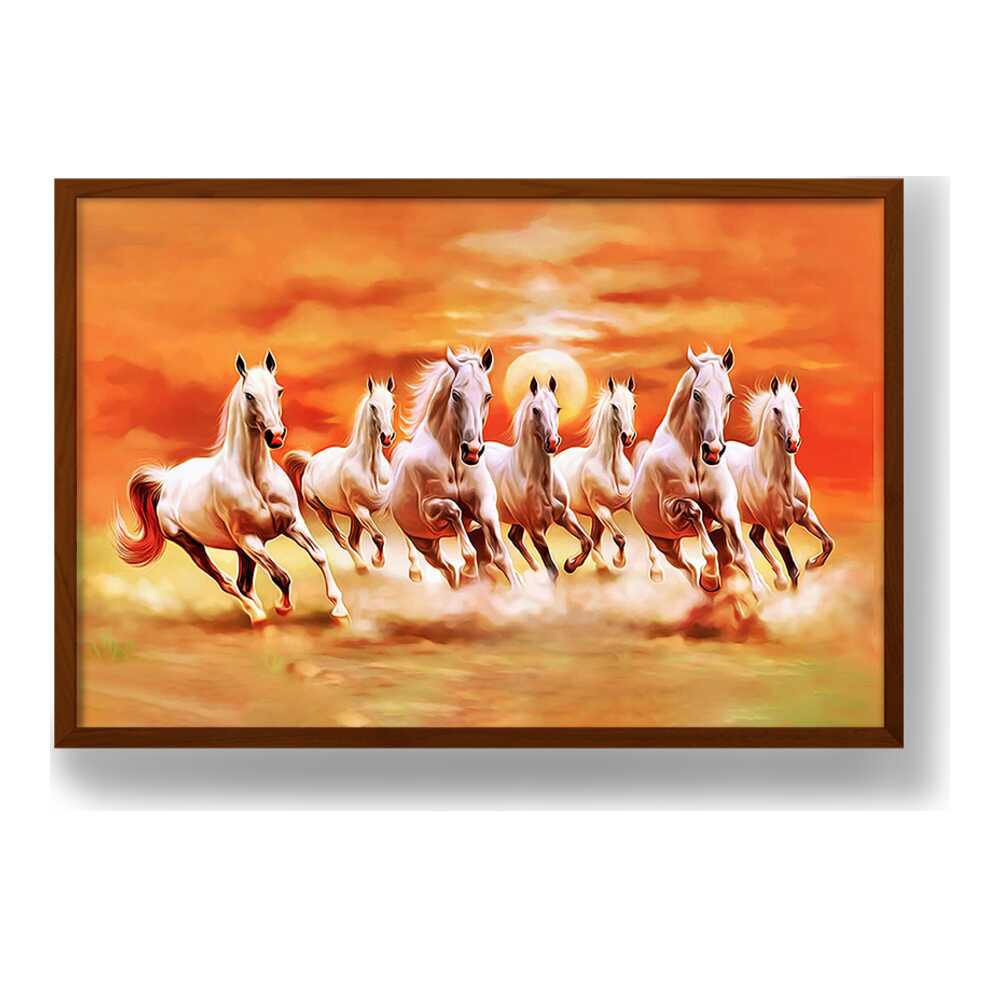 Seven Lucky Running Horses - Framed Canvas