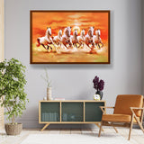 Seven Lucky Running Horses - Framed Canvas