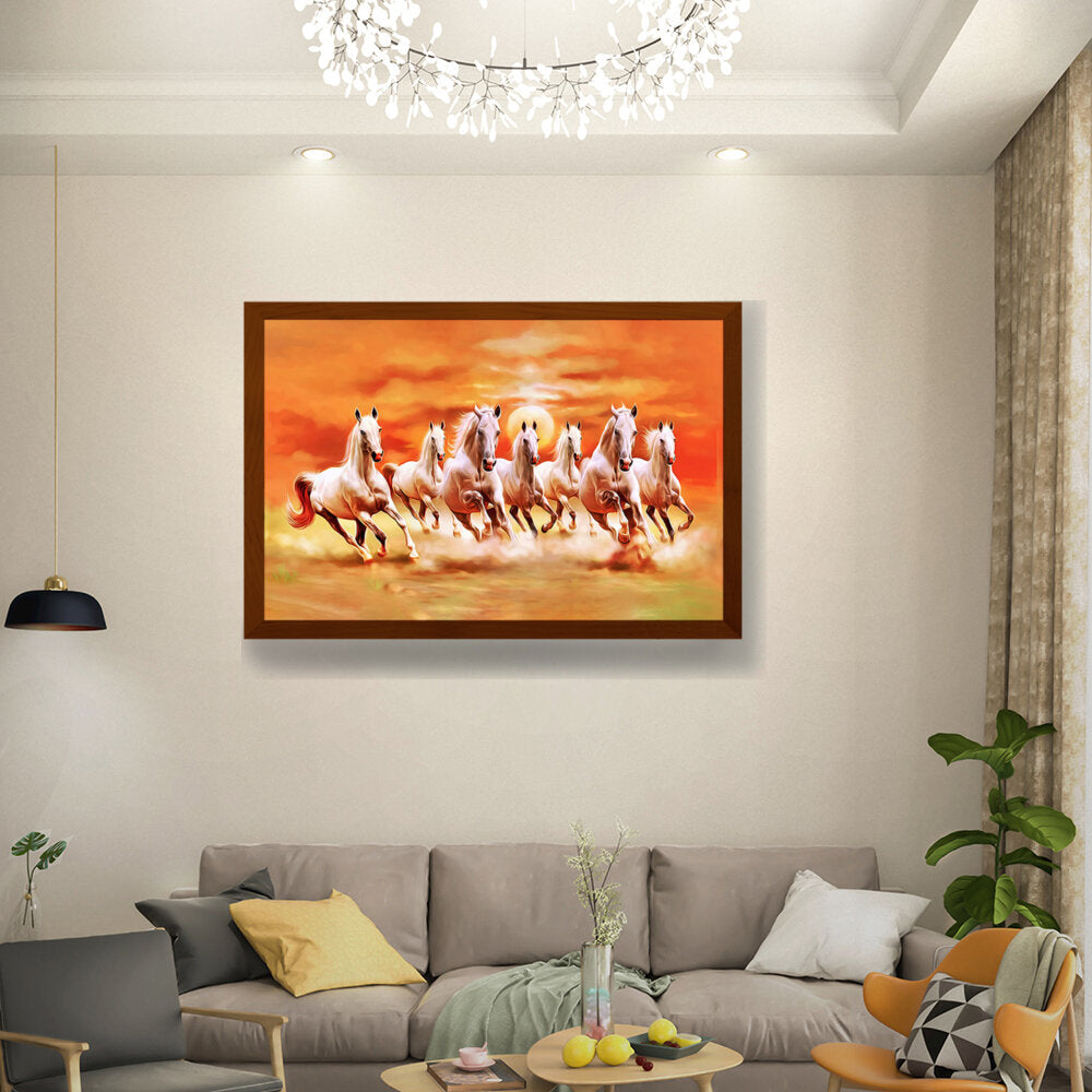 Seven Lucky Running Horses - Framed Canvas