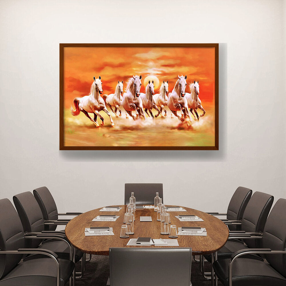 Seven Lucky Running Horses - Framed Canvas