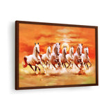 Seven Lucky Running Horses - Framed Canvas