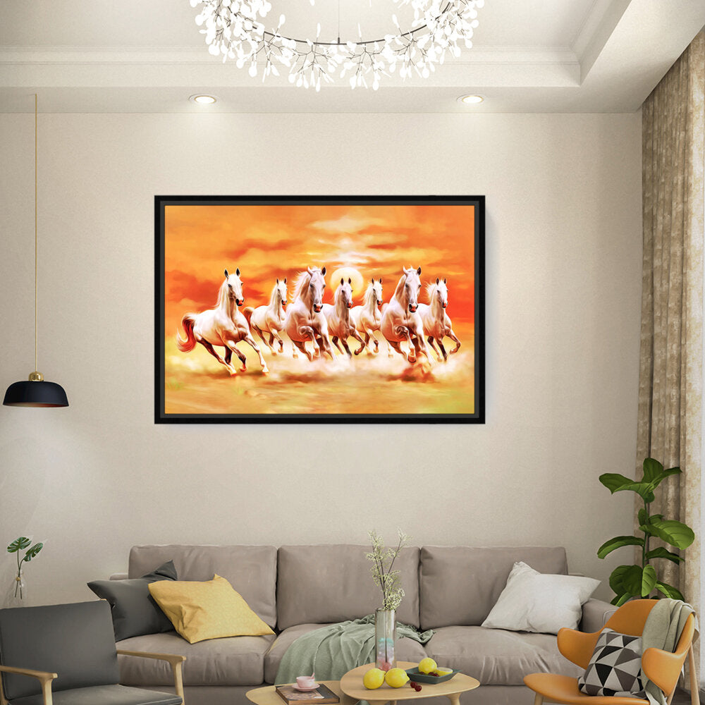 Seven Lucky Running Horses - FLOATING FRAME