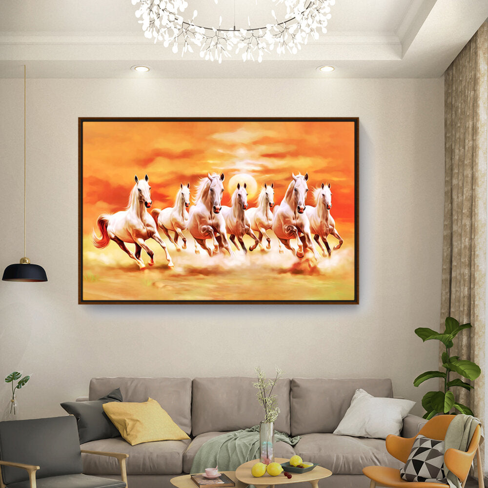 Seven Lucky Running Horses - FLOATING FRAME