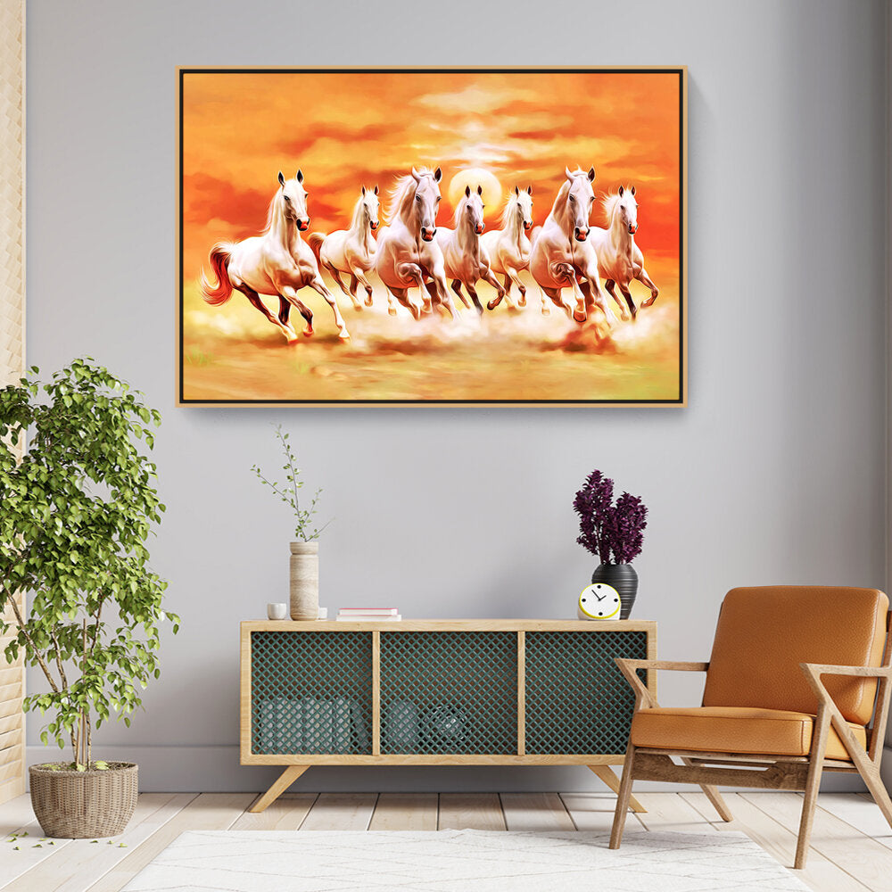 Seven Lucky Running Horses - FLOATING FRAME
