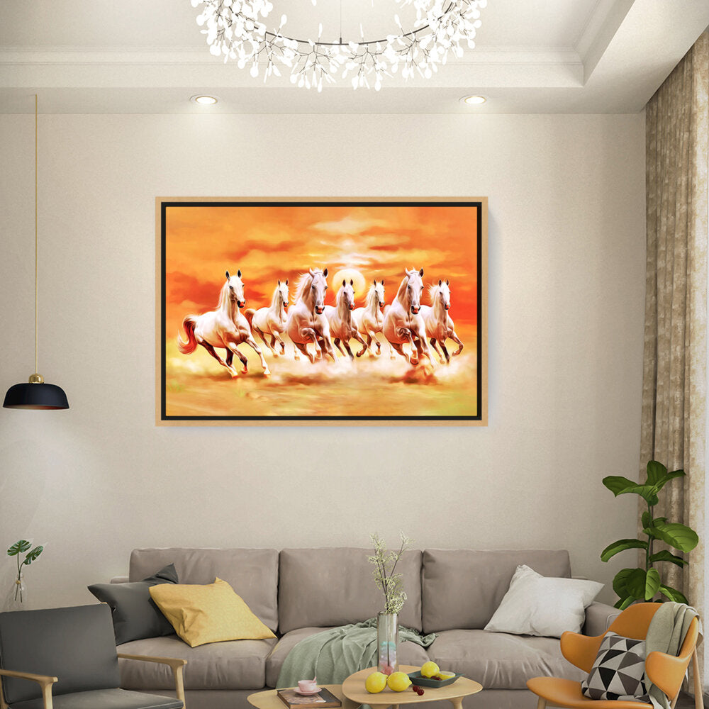 Seven Lucky Running Horses - FLOATING FRAME
