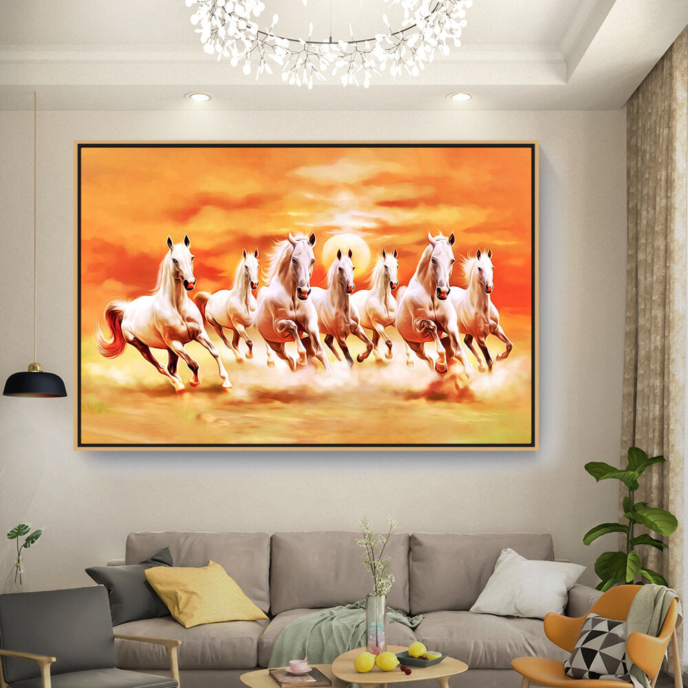 Seven Lucky Running Horses - FLOATING FRAME