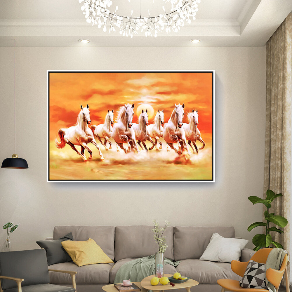 Seven Lucky Running Horses - FLOATING FRAME