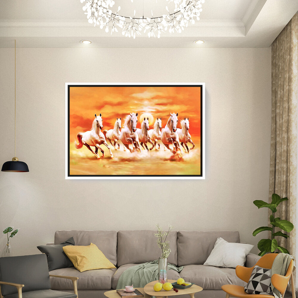 Seven Lucky Running Horses - FLOATING FRAME