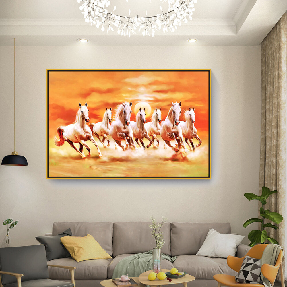 Seven Lucky Running Horses - FLOATING FRAME
