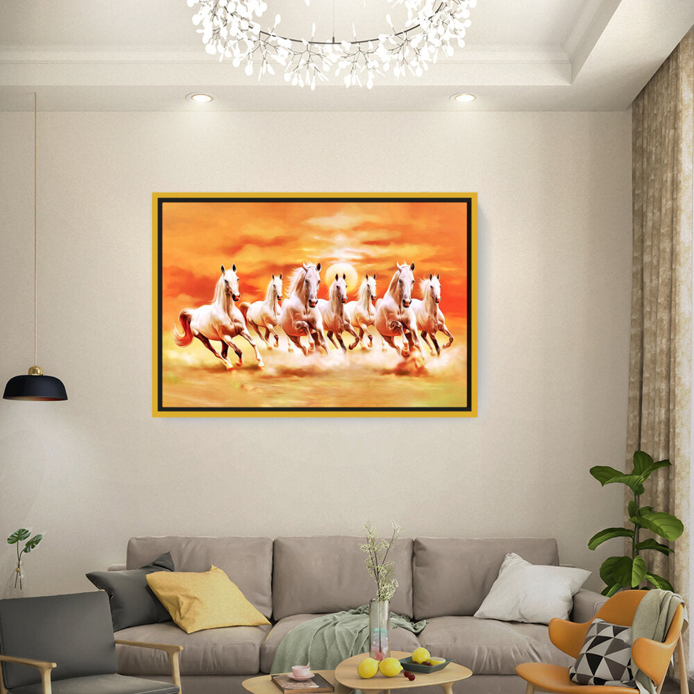Seven Lucky Running Horses - FLOATING FRAME