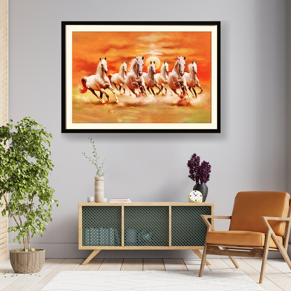 Seven Lucky Running Horses - WALL MOUNT FRAME