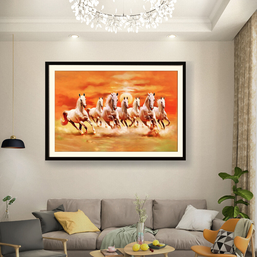 Seven Lucky Running Horses - WALL MOUNT FRAME