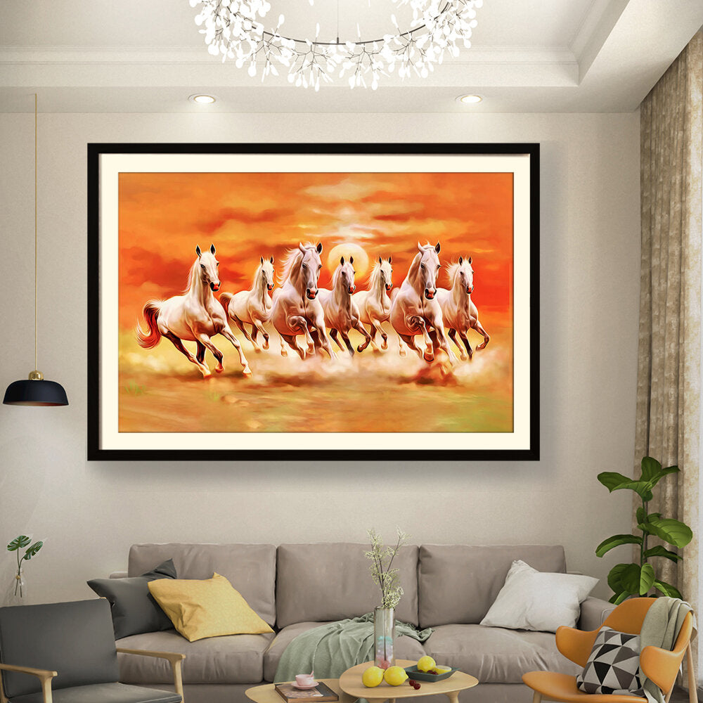 Picasoul - Artist - Seven Lucky Running Horses - WALL MOUNT FRAME