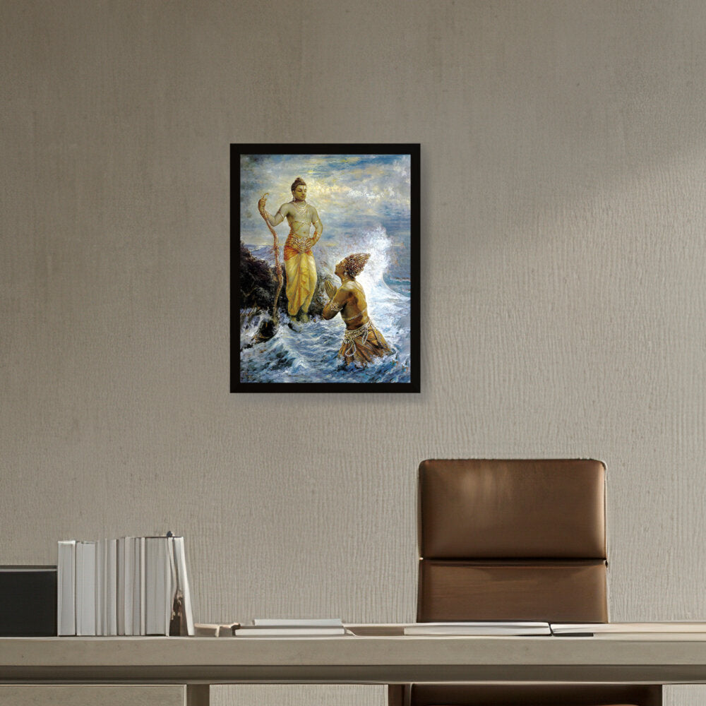 Samudra Greets Lord Rama - Framed Canvas