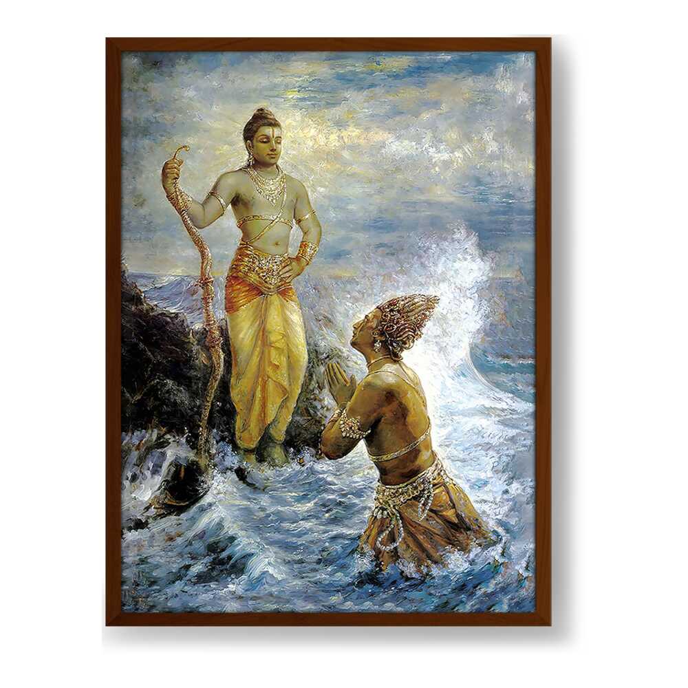 Samudra Greets Lord Rama - Framed Canvas