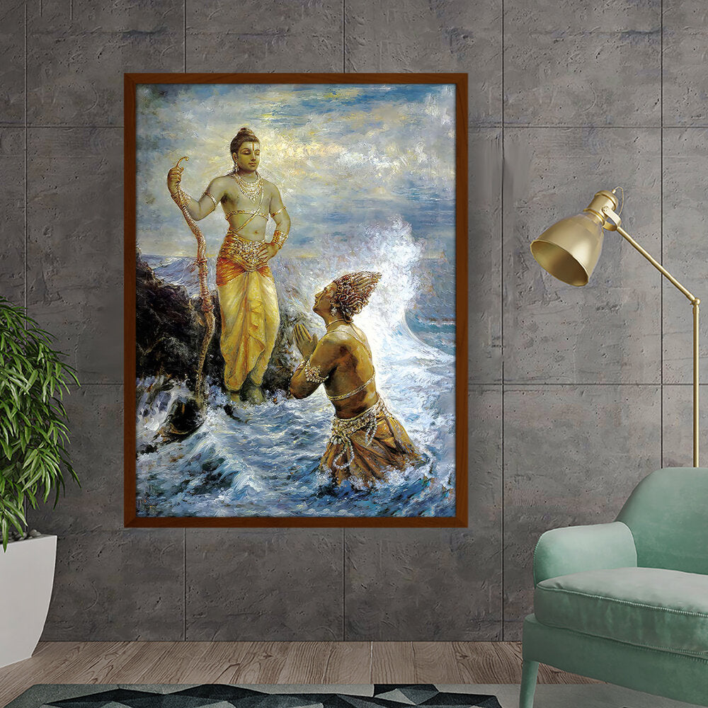 Samudra Greets Lord Rama - Framed Canvas