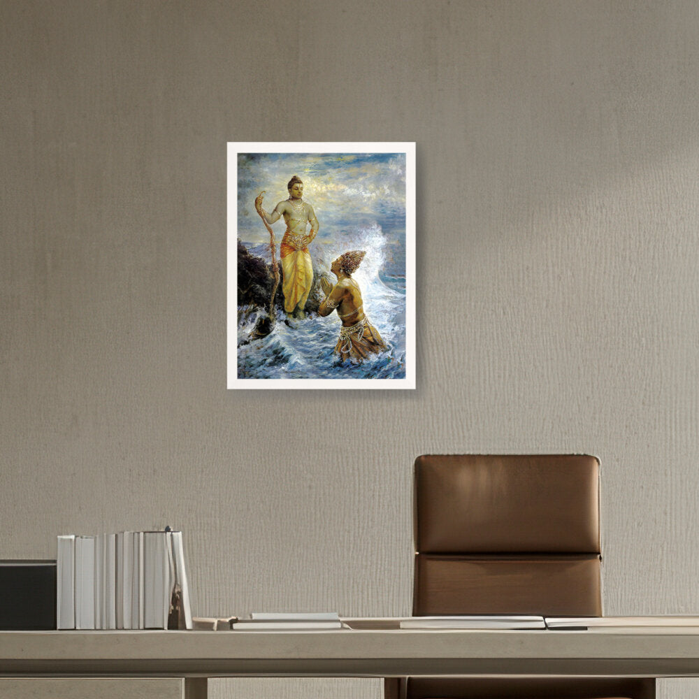 Samudra Greets Lord Rama - Framed Canvas