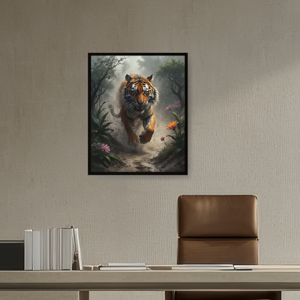 Running Tiger - Framed Canvas