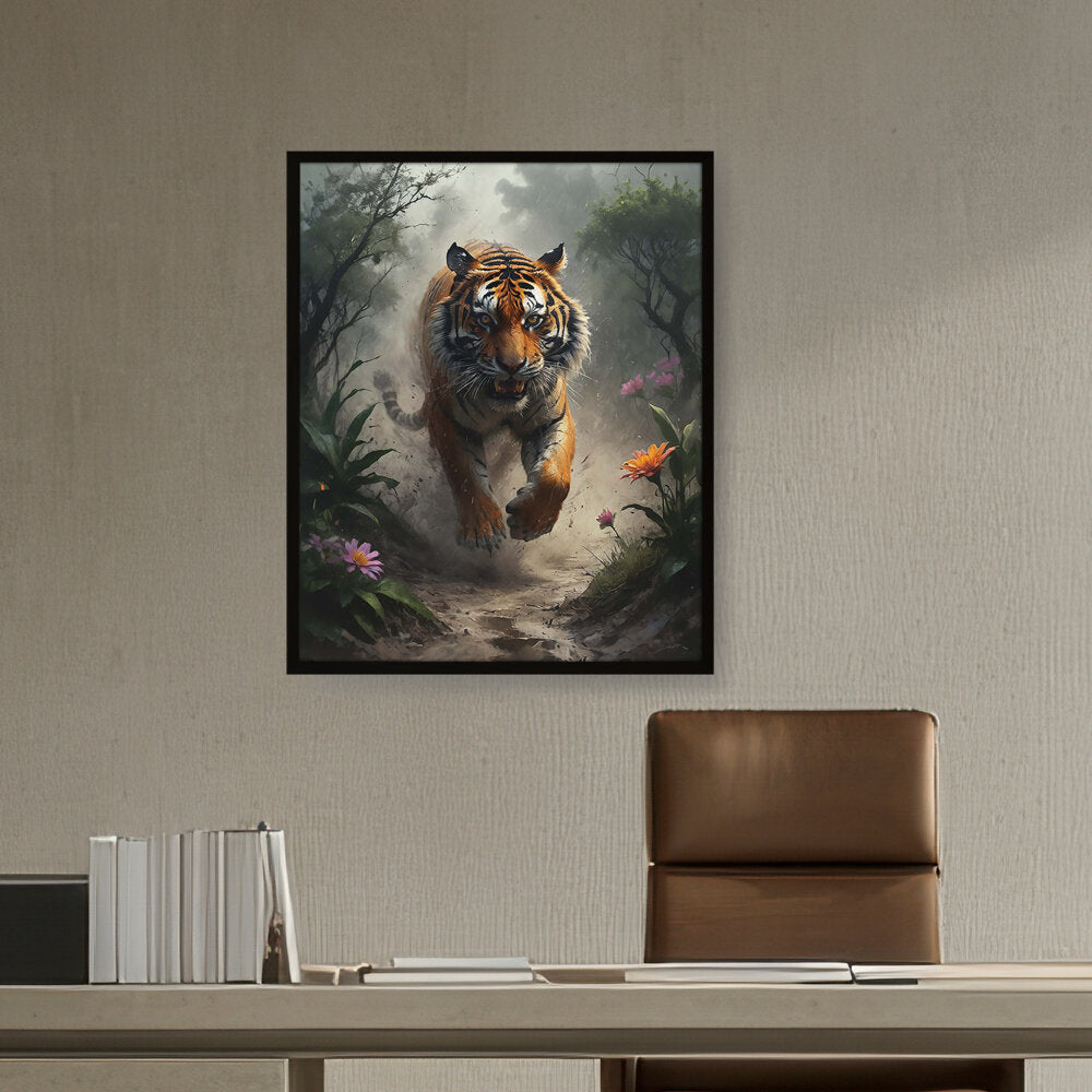 Running Tiger - Framed Canvas