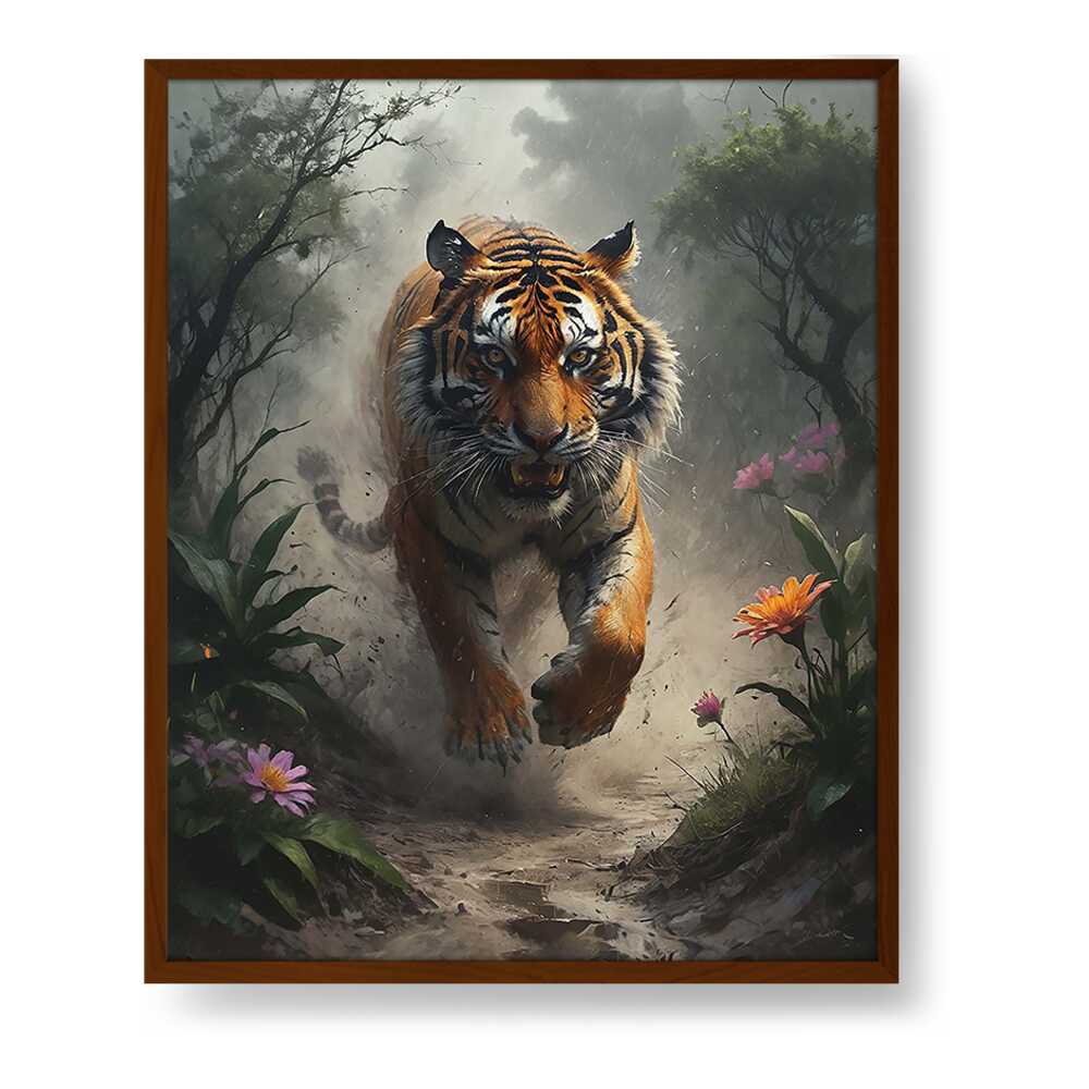 Running Tiger - Framed Canvas
