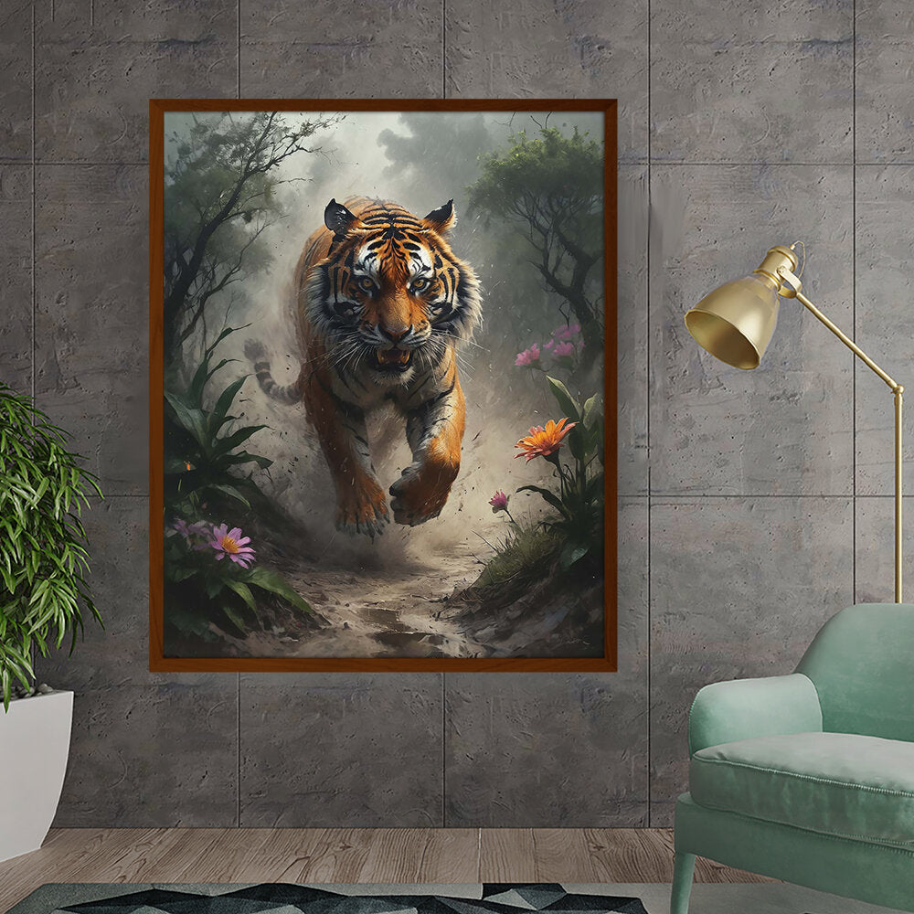 Running Tiger - Framed Canvas