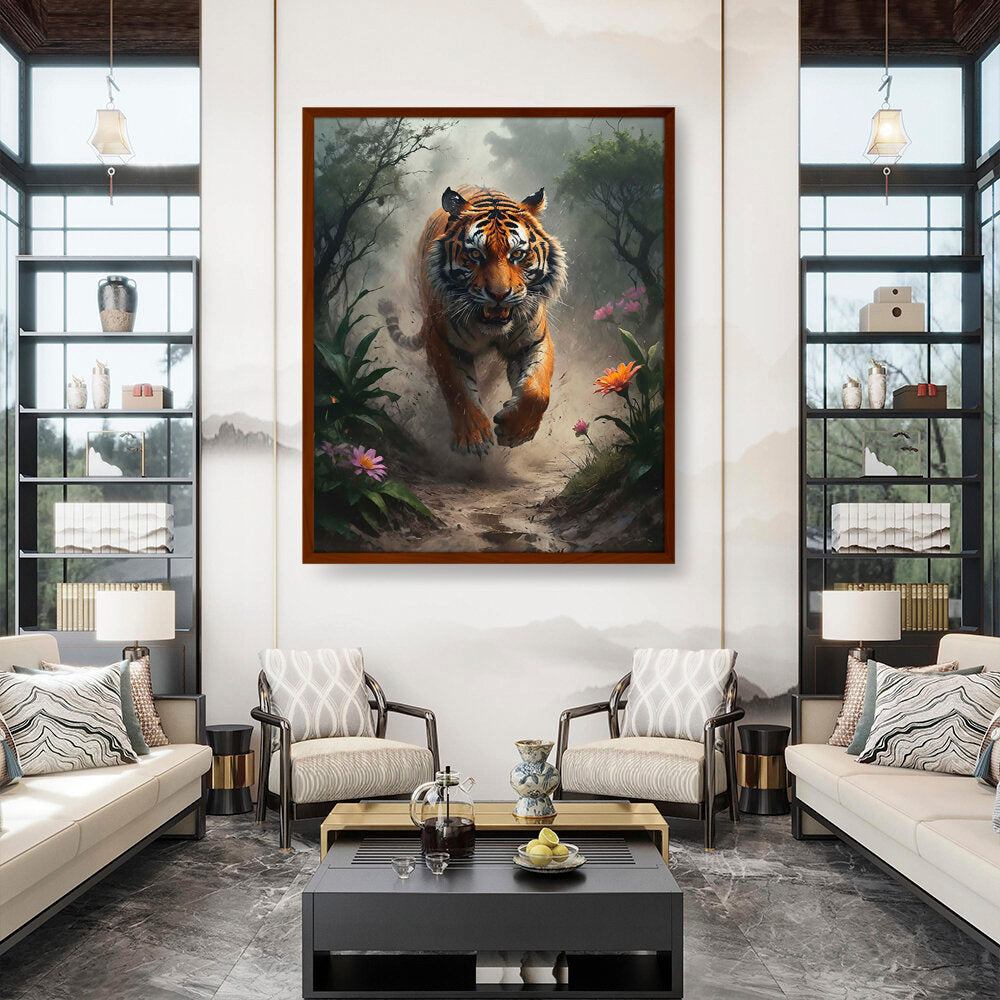 Running Tiger - Framed Canvas