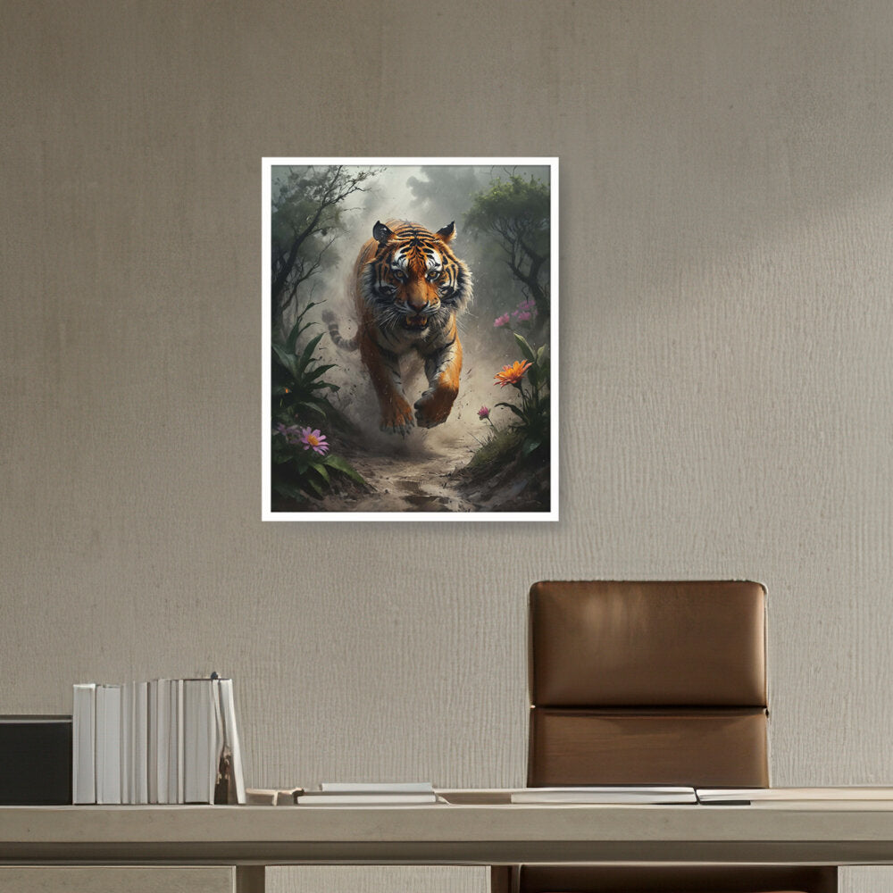 Running Tiger - Framed Canvas