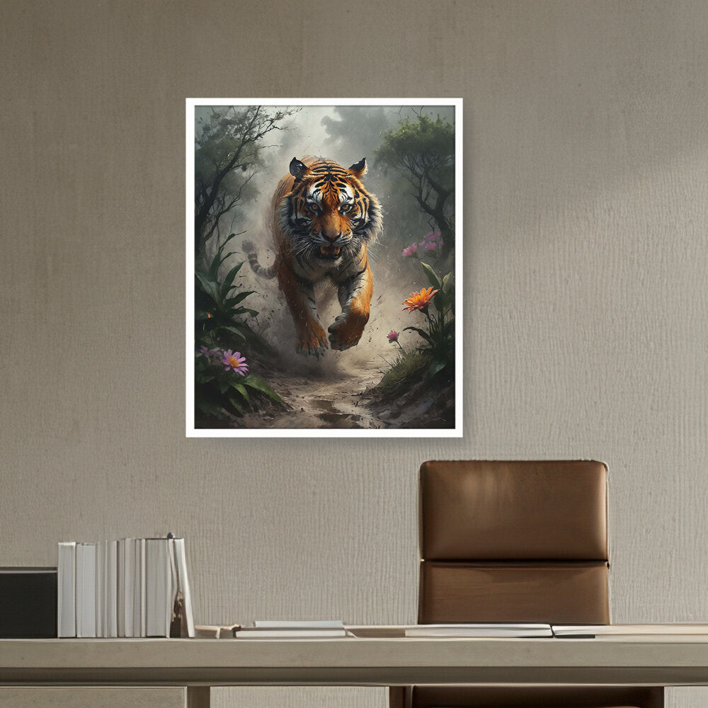 Running Tiger - Framed Canvas