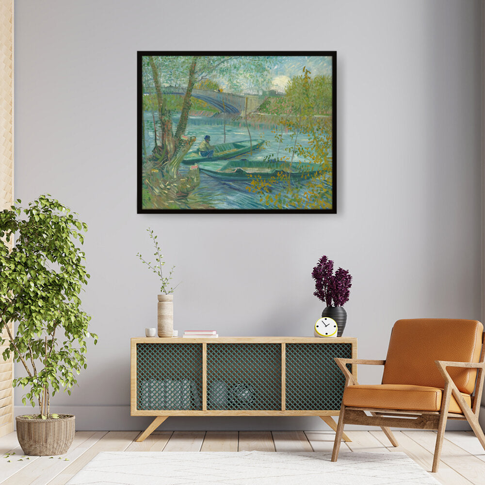 Fishing In Spring - Framed Canvas
