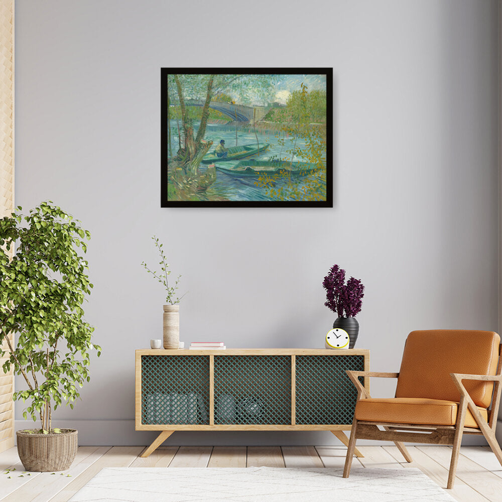 Fishing In Spring - Framed Canvas