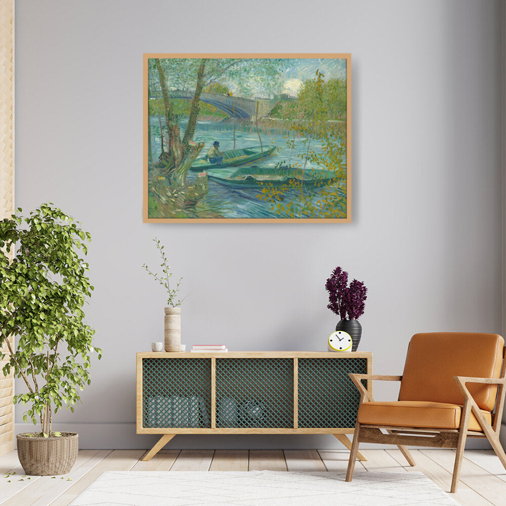 Fishing In Spring - Framed Canvas