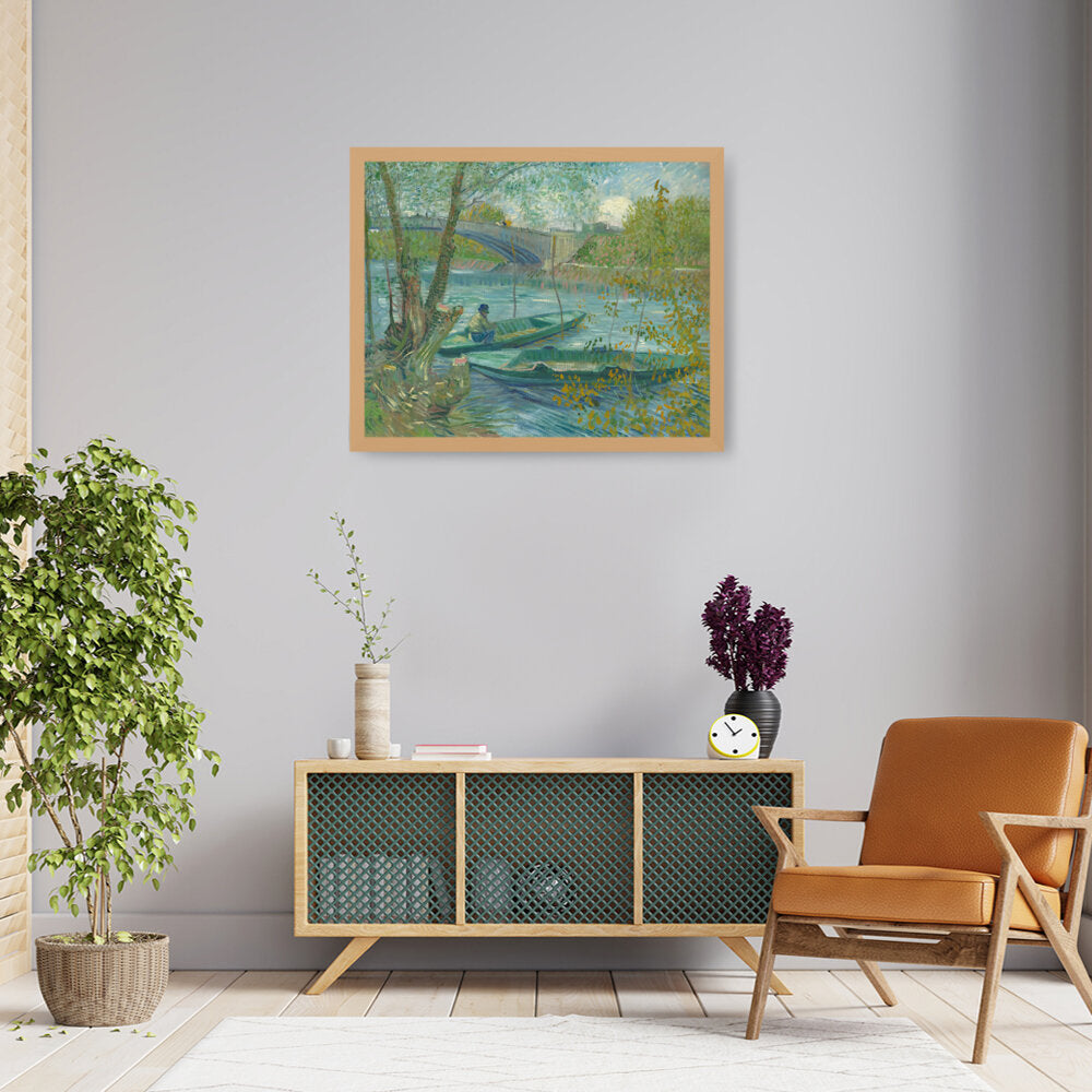 Fishing In Spring - Framed Canvas