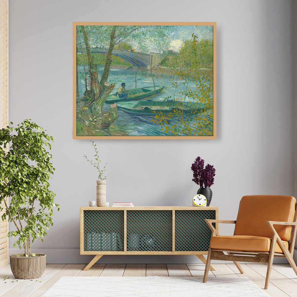 Fishing In Spring - Framed Canvas