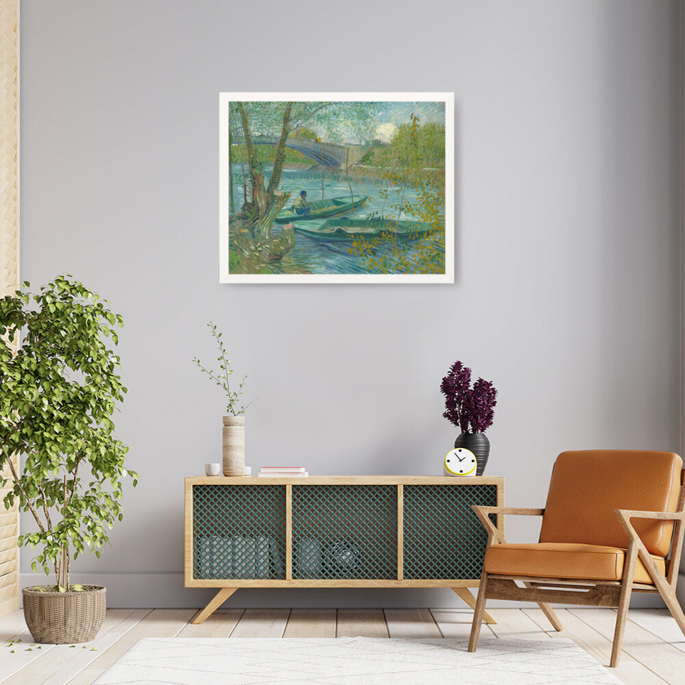 Fishing In Spring - Framed Canvas