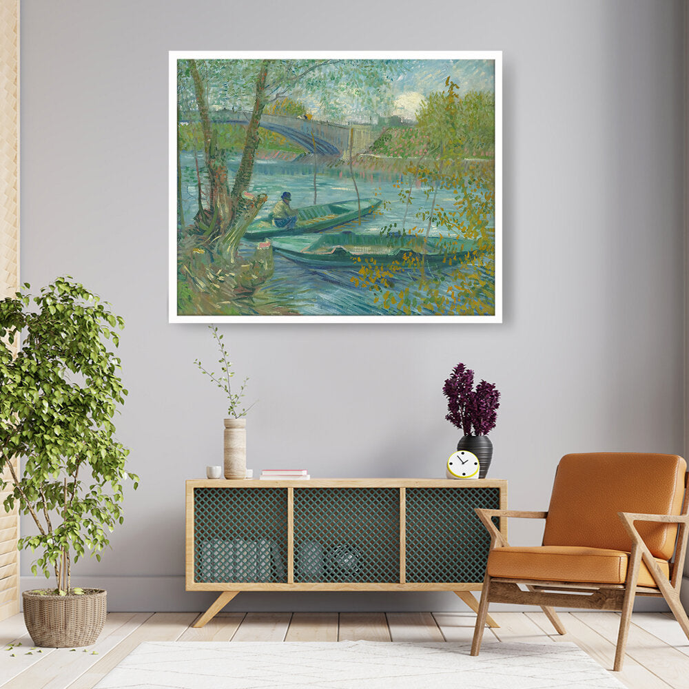 Fishing In Spring - Framed Canvas