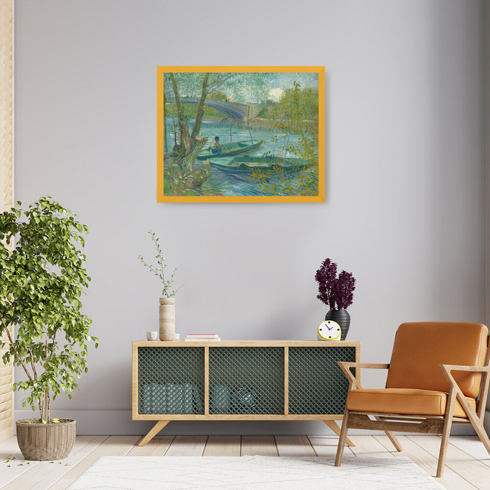 Fishing In Spring - Framed Canvas