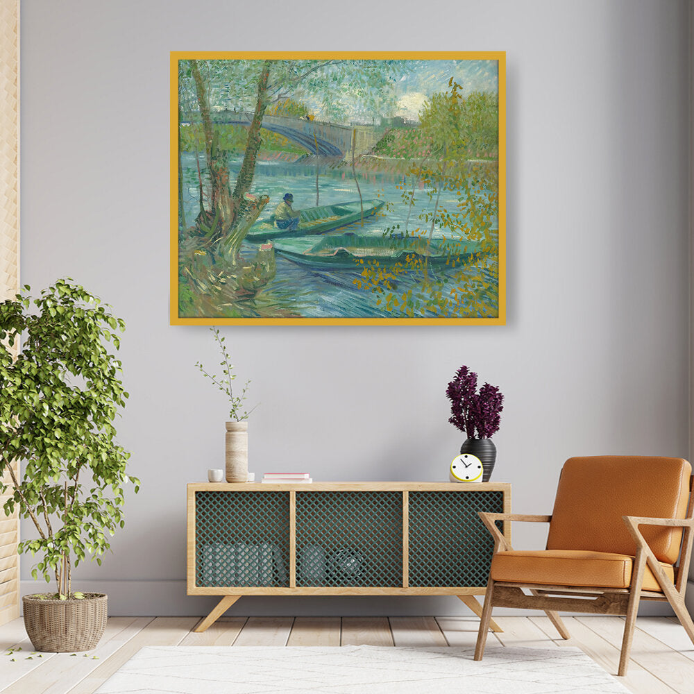 Fishing In Spring - Framed Canvas