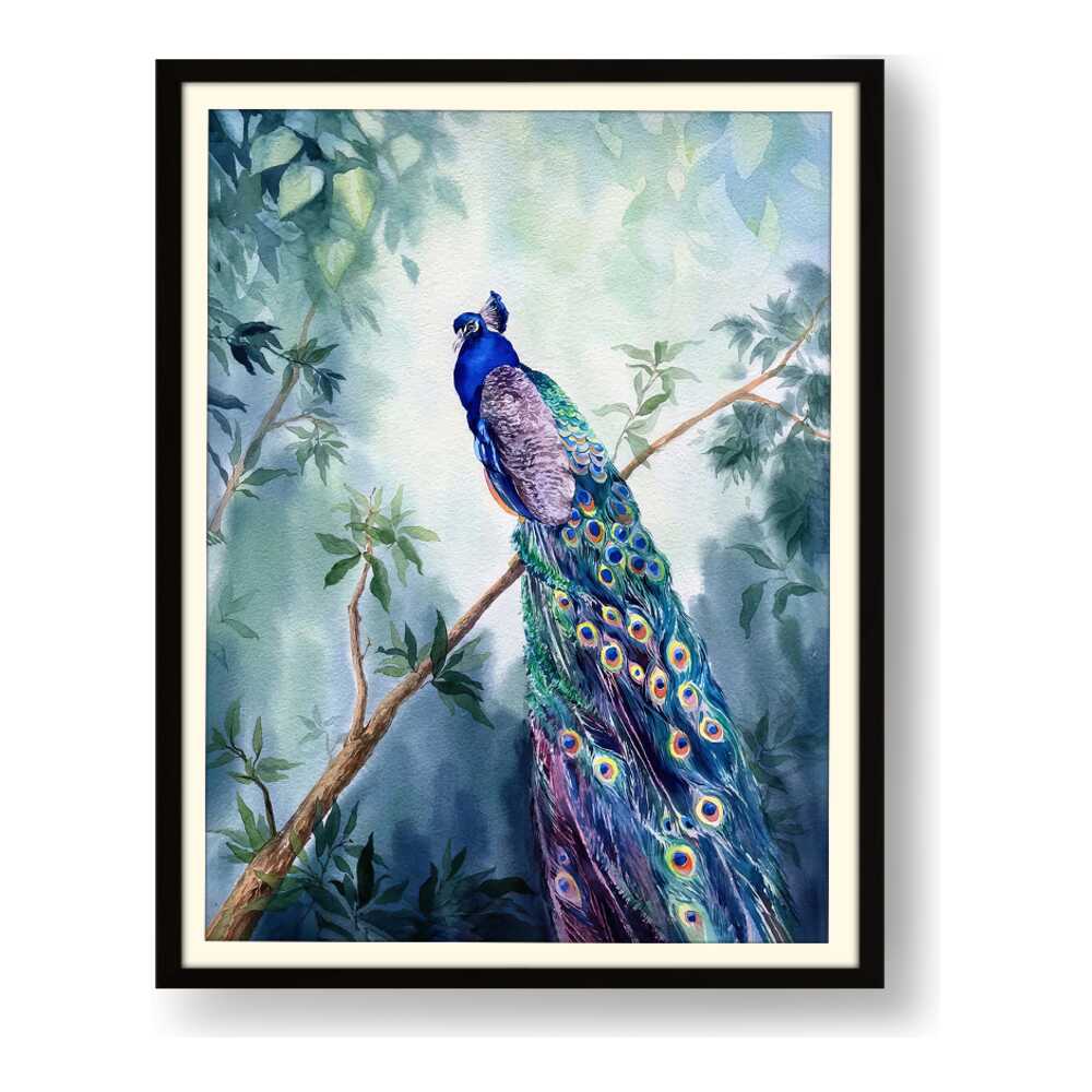 Watercolour Peacock Bird - WALL MOUNT FRAME