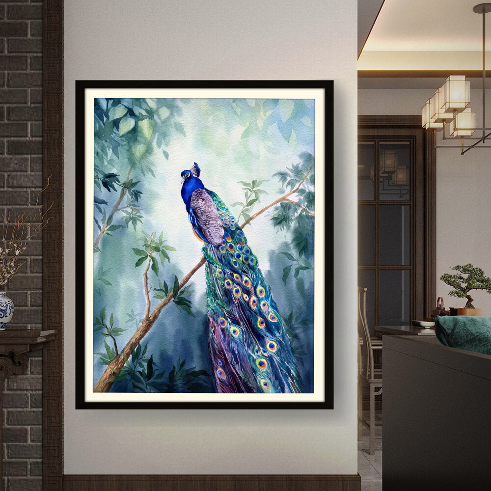 Watercolour Peacock Bird - WALL MOUNT FRAME