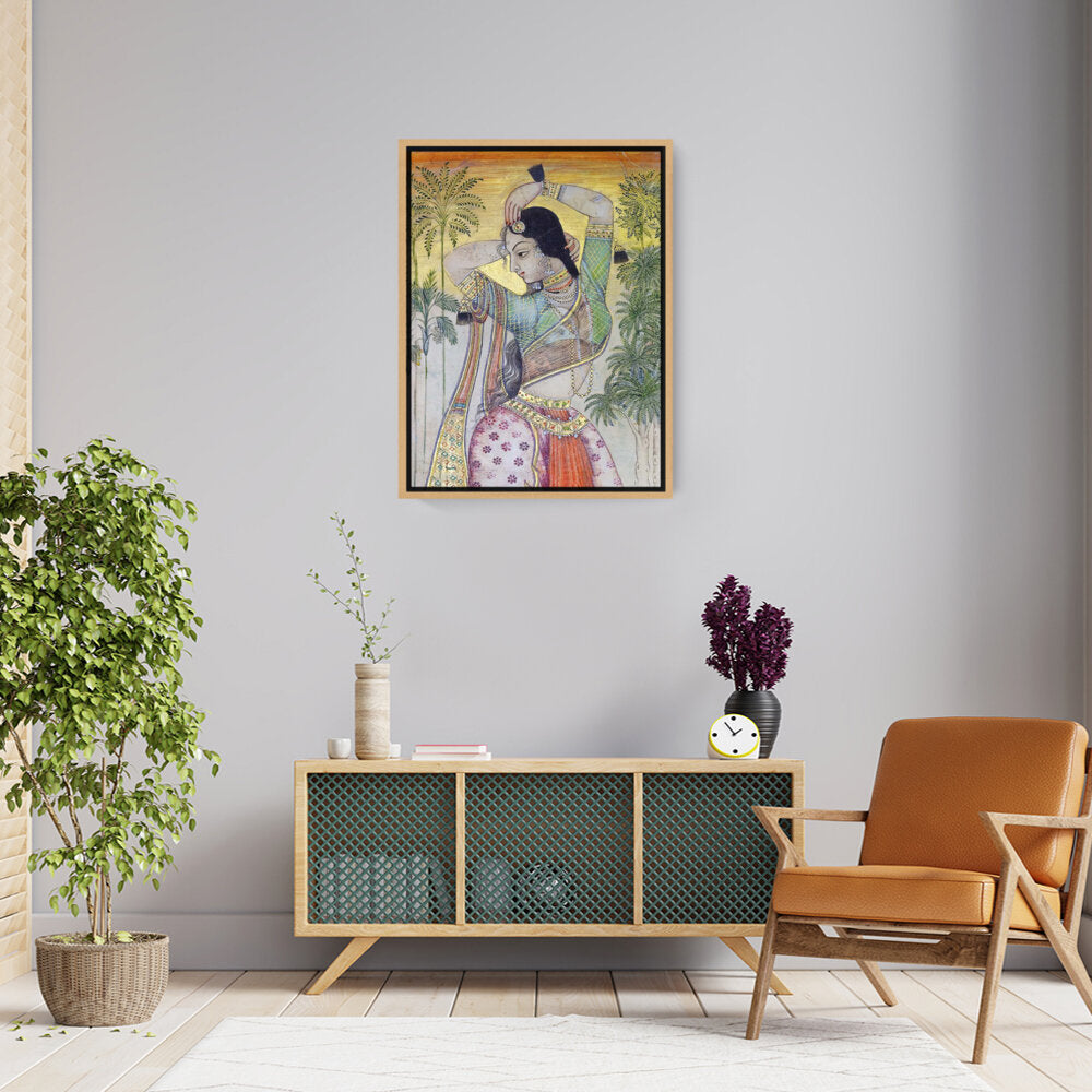 Indian Woman Painting Print - FLOATING FRAME