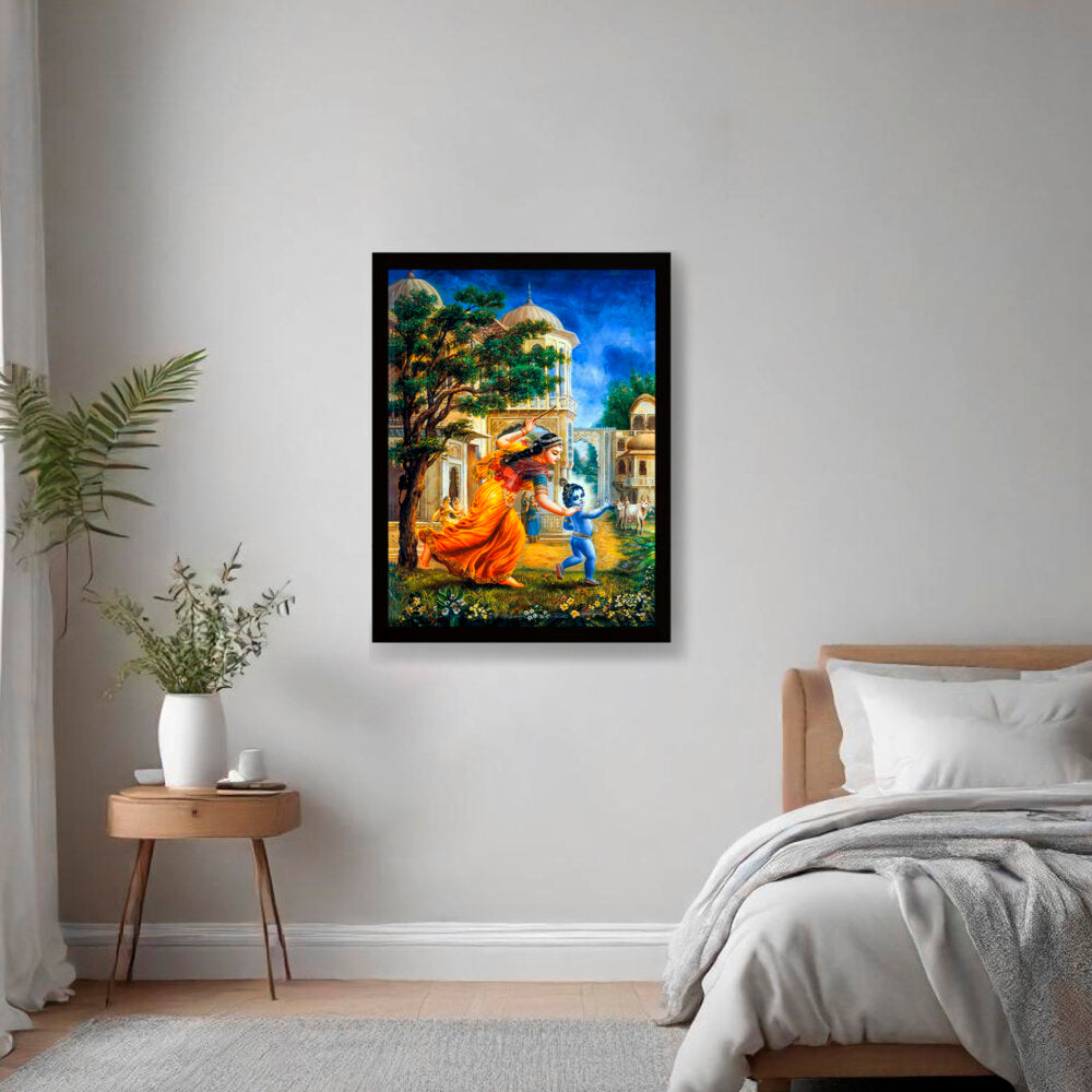 Krishna In Vrindavan - Framed Canvas