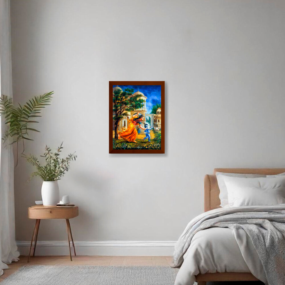 Krishna In Vrindavan - Framed Canvas