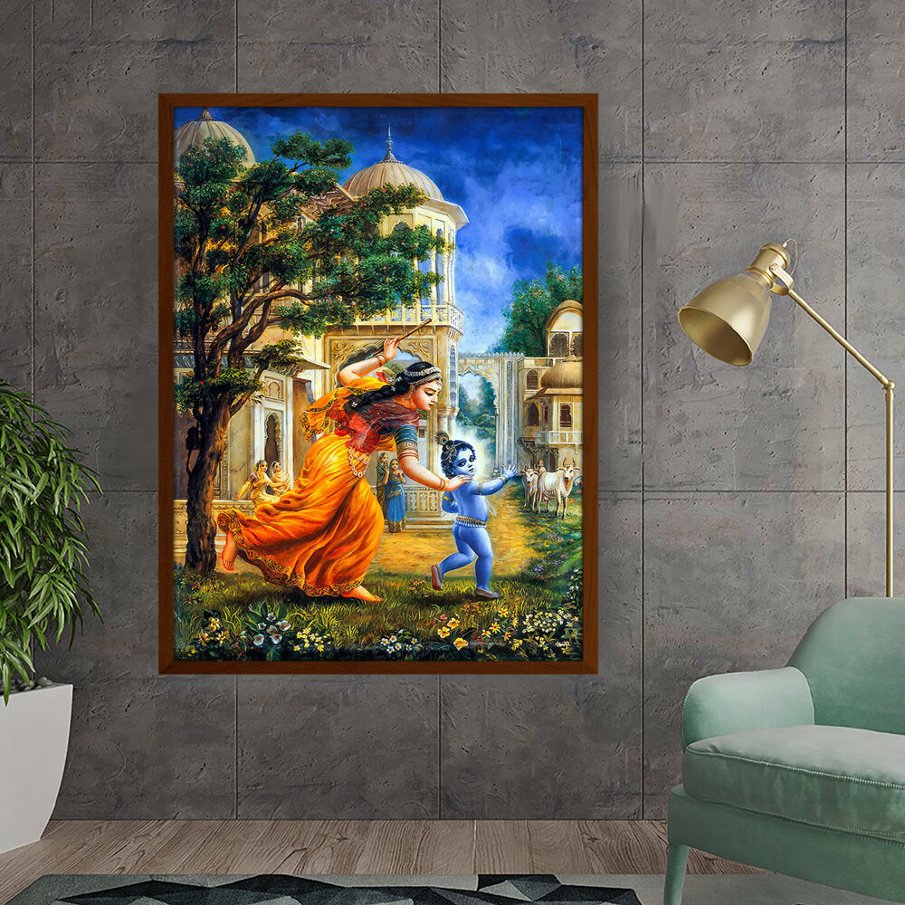 Krishna In Vrindavan - Framed Canvas