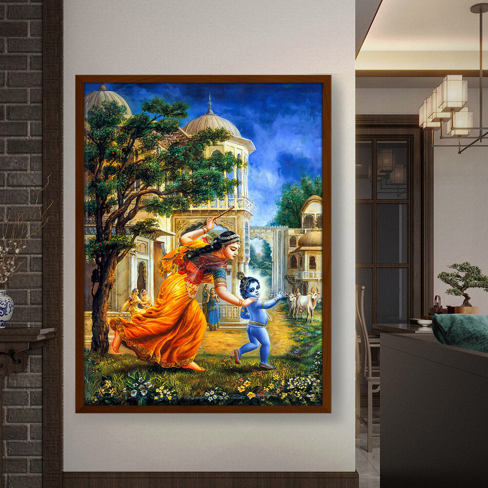 Krishna In Vrindavan - Framed Canvas