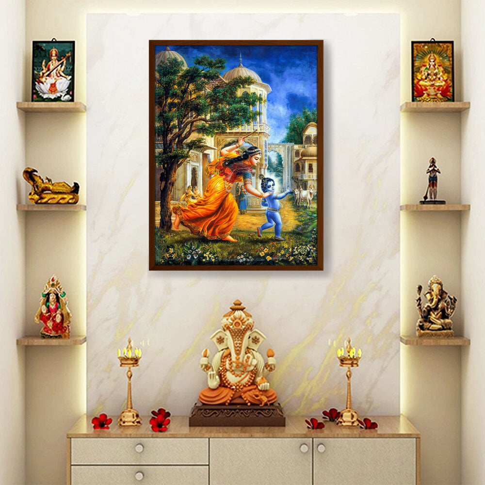 Krishna In Vrindavan - Framed Canvas