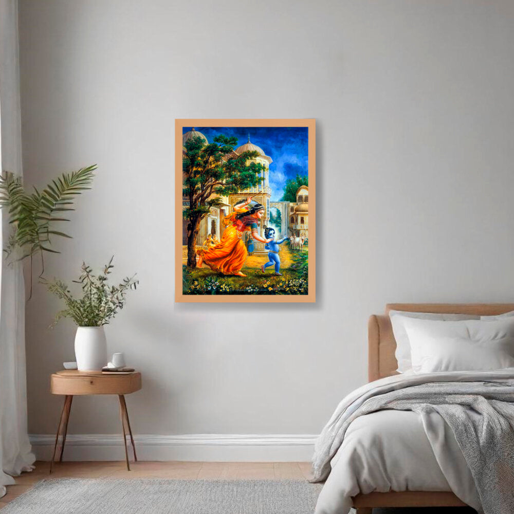 Krishna In Vrindavan - Framed Canvas