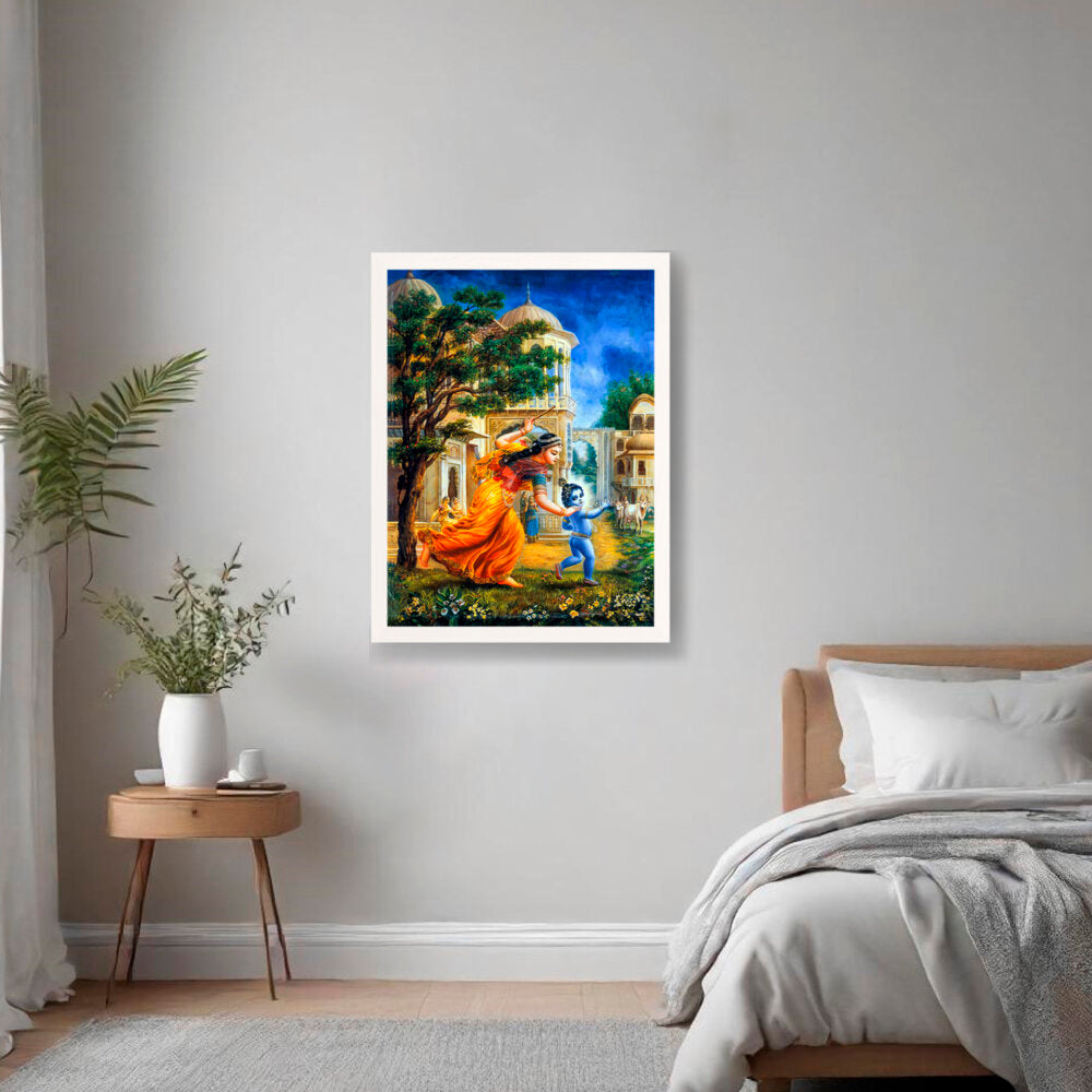 Krishna In Vrindavan - Framed Canvas