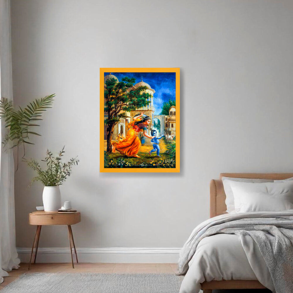 Krishna In Vrindavan - Framed Canvas