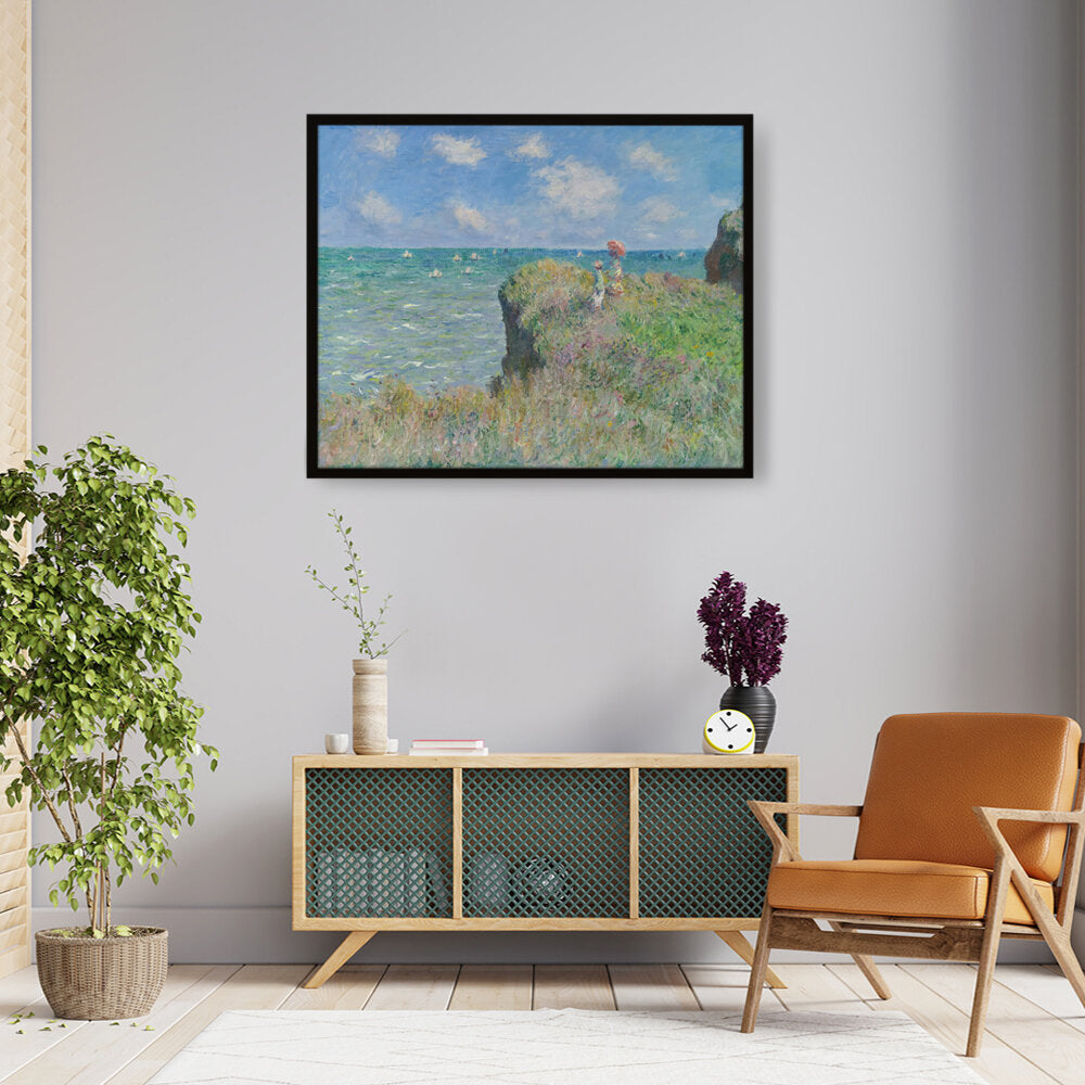 The Cliff Walk At Pourville - Framed Canvas
