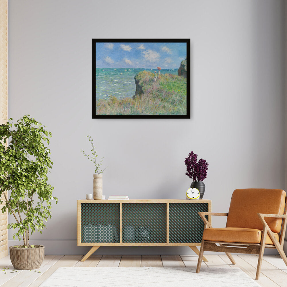 The Cliff Walk At Pourville - Framed Canvas